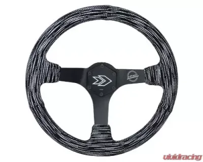 NRG Reinforced Steering Whl - 3" Deep 5MM Matte Black Spoke 350MM Sport Steering Whl Black Stitch Hyper Drive Micro Fiber Print Pattern - RST-036MB-SA-H