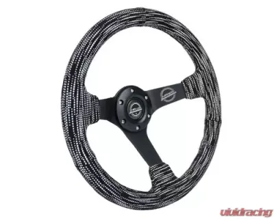 NRG Reinforced Steering Whl - 3" Deep 5MM Matte Black Spoke 350MM Sport Steering Whl Black Stitch Hyper Drive Micro Fiber Print Pattern - RST-036MB-SA-H