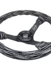 NRG Reinforced Steering Whl - 3" Deep 5MM Matte Black Spoke 350MM Sport Steering Whl Black Stitch Hyper Drive Micro Fiber Print Pattern                                     - RST-036MB-SA-H - Image 3