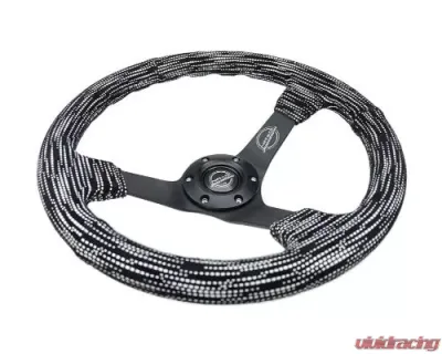 NRG Reinforced Steering Whl - 3" Deep 5MM Matte Black Spoke 350MM Sport Steering Whl Black Stitch Hyper Drive Micro Fiber Print Pattern - RST-036MB-SA-H