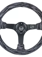 NRG Reinforced Steering Whl - 3" Deep 5MM Matte Black Spoke 350MM Sport Steering Whl Black Stitch Hyper Drive Micro Fiber Print Pattern                                     - RST-036MB-SA-H - Image 5