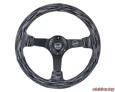 NRG Reinforced Steering Whl - 3" Deep 5MM Matte Black Spoke 350MM Sport Steering Whl Black Stitch Hyper Drive Micro Fiber Print Pattern - RST-036MB-SA-H