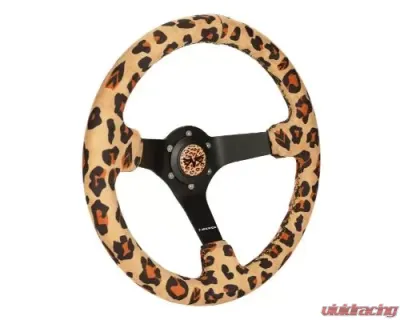 NRG Reinforced Steering Whl - 350MM Sport Steering Whl 3' Deep Savage Brown Leopard Printed Micro Fiber Vegan Material Matte Black Spoke - RST-036MB-SV-BR