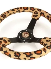 NRG Reinforced Steering Whl - 350MM Sport Steering Whl 3' Deep Savage Brown Leopard Printed Micro Fiber Vegan Material Matte Black Spoke                                     - RST-036MB-SV-BR - Image 3