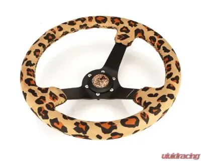 NRG Reinforced Steering Whl - 350MM Sport Steering Whl 3' Deep Savage Brown Leopard Printed Micro Fiber Vegan Material Matte Black Spoke - RST-036MB-SV-BR
