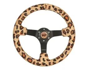 NRG Reinforced Steering Whl - 350MM Sport Steering Whl 3' Deep Savage Brown Leopard Printed Micro Fiber Vegan Material Matte Black Spoke