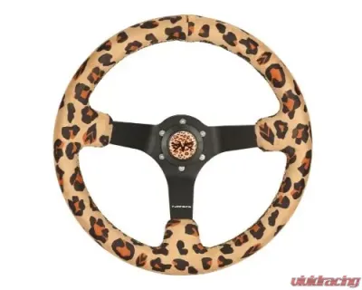 NRG Reinforced Steering Whl - 350MM Sport Steering Whl 3' Deep Savage Brown Leopard Printed Micro Fiber Vegan Material Matte Black Spoke - RST-036MB-SV-BR