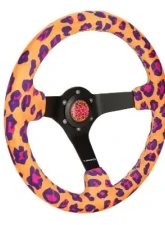 NRG Reinforced Steering Whl - 350MM Sport Steering Whl 3' Deep Savage Orange Leopard Printed Micro Fiber Vegan Material Matte Black Spoke                                     - RST-036MB-SV-OR - Image 2