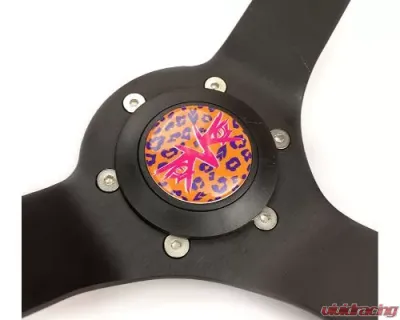 NRG Reinforced Steering Whl - 350MM Sport Steering Whl 3' Deep Savage Orange Leopard Printed Micro Fiber Vegan Material Matte Black Spoke - RST-036MB-SV-OR