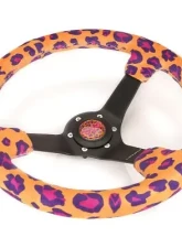 NRG Reinforced Steering Whl - 350MM Sport Steering Whl 3' Deep Savage Orange Leopard Printed Micro Fiber Vegan Material Matte Black Spoke                                     - RST-036MB-SV-OR - Image 3