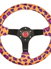 NRG Reinforced Steering Whl - 350MM Sport Steering Whl 3' Deep Savage Orange Leopard Printed Micro Fiber Vegan Material Matte Black Spoke                                     - RST-036MB-SV-OR - Image 5