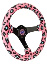 NRG Reinforced Steering Whl - 350MM Sport Steering Whl 3' Deep Savage Pinkleopard Printed Micro Fiber Vegan Material Matte Black Spoke                                     - RST-036MB-SV-PK - Image 2