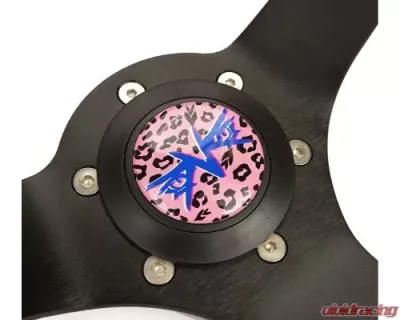 NRG Reinforced Steering Whl - 350MM Sport Steering Whl 3' Deep Savage Pinkleopard Printed Micro Fiber Vegan Material Matte Black Spoke - RST-036MB-SV-PK
