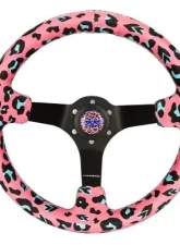 NRG Reinforced Steering Whl - 350MM Sport Steering Whl 3' Deep Savage Pinkleopard Printed Micro Fiber Vegan Material Matte Black Spoke                                     - RST-036MB-SV-PK - Image 5
