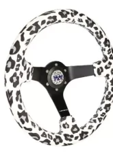 NRG Reinforced Steering Whl - 350MM Sport Steering Whl 3' Deep Savage Whiteleopard Printed Micro Fiber Vegan Material Matte Black Spoke                                     - RST-036MB-SV-WT - Image 2
