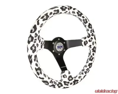 NRG Reinforced Steering Whl - 350MM Sport Steering Whl 3' Deep Savage Whiteleopard Printed Micro Fiber Vegan Material Matte Black Spoke - RST-036MB-SV-WT