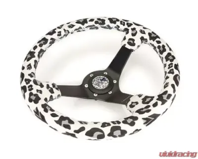 NRG Reinforced Steering Whl - 350MM Sport Steering Whl 3' Deep Savage Whiteleopard Printed Micro Fiber Vegan Material Matte Black Spoke - RST-036MB-SV-WT