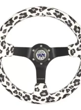 NRG Reinforced Steering Whl - 350MM Sport Steering Whl 3' Deep Savage Whiteleopard Printed Micro Fiber Vegan Material Matte Black Spoke                                     - RST-036MB-SV-WT - Image 5