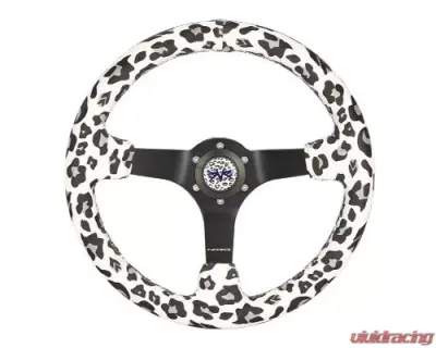 NRG Reinforced Steering Whl - 350MM Sport Steering Whl 3' Deep Savage Whiteleopard Printed Micro Fiber Vegan Material Matte Black Spoke - RST-036MB-SV-WT