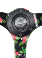 NRG Reinforced Steering Whl - 3: Deep 5MM Floral Spoke 350MM Black Suede Steering Whl                                     - RST-036TROP-S - Image 2