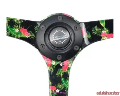 NRG Reinforced Steering Whl - 3: Deep 5MM Floral Spoke 350MM Black Suede Steering Whl - RST-036TROP-S