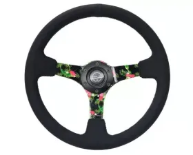 NRG Reinforced Steering Whl - 3: Deep 5MM Floral Spoke 350MM Black Suede Steering Whl