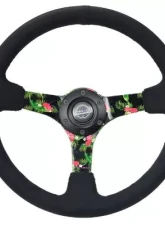 NRG Reinforced Steering Whl - 3: Deep 5MM Floral Spoke 350MM Black Suede Steering Whl                                     - RST-036TROP-S - Image 2