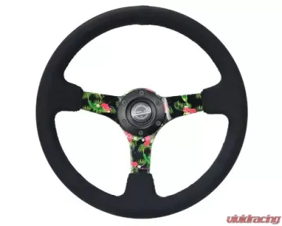 NRG Reinforced Steering Whl - 3: Deep 5MM Floral Spoke 350MM Black Suede Steering Whl - RST-036TROP-S