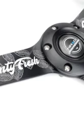 NRG 350MM Sport Steering Whl 1.5' Deep Black Perforated Leather Black Stitching - Matte Black Solid Spokes Minty Fresh Miata Logo Etched                                     - RST-037MB-MF - Image 4