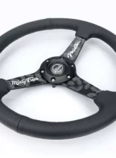 NRG 350MM Sport Steering Whl 1.5' Deep Black Perforated Leather Black Stitching - Matte Black Solid Spokes Minty Fresh Miata Logo Etched                                     - RST-037MB-MF - Image 3