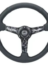NRG 350MM Sport Steering Whl 1.5' Deep Black Perforated Leather Black Stitching - Matte Black Solid Spokes Minty Fresh Miata Logo Etched                                     - RST-037MB-MF - Image 4