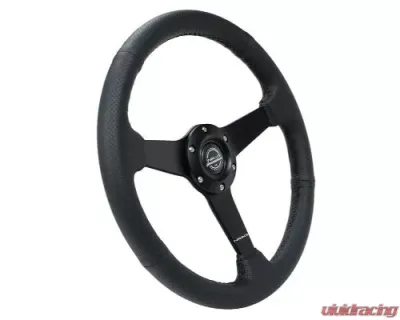NRG 350MM Sport Steering Whl 1.5' Deep Black Perforated Leather Black Stitching - Matte Black Solid Spokes - RST-037MB-PR