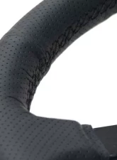 NRG 350MM Sport Steering Whl 1.5' Deep Black Perforated Leather Black Stitching - Matte Black Solid Spokes                                     - RST-037MB-PR - Image 4