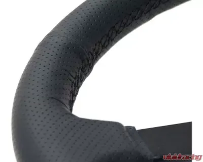 NRG 350MM Sport Steering Whl 1.5' Deep Black Perforated Leather Black Stitching - Matte Black Solid Spokes - RST-037MB-PR
