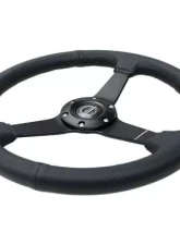 NRG 350MM Sport Steering Whl 1.5' Deep Black Perforated Leather Black Stitching - Matte Black Solid Spokes                                     - RST-037MB-PR - Image 3
