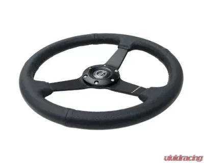 NRG 350MM Sport Steering Whl 1.5' Deep Black Perforated Leather Black Stitching - Matte Black Solid Spokes - RST-037MB-PR
