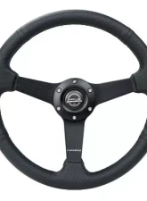NRG 350MM Sport Steering Whl 1.5' Deep Black Perforated Leather Black Stitching - Matte Black Solid Spokes                                     - RST-037MB-PR - Image 4