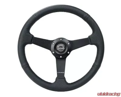 NRG 350MM Sport Steering Whl 1.5' Deep Black Perforated Leather Black Stitching - Matte Black Solid Spokes - RST-037MB-PR