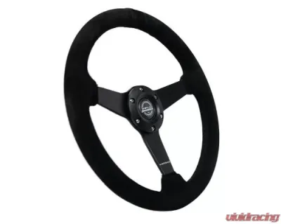 NRG 350MM Sport Steering Whl 1.5' Deep Black Suede Black Stitching - Matte Black Solid Spokes - RST-037MB-S