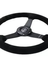 NRG 350MM Sport Steering Whl 1.5' Deep Black Suede Black Stitching - Matte Black Solid Spokes                                     - RST-037MB-S - Image 3