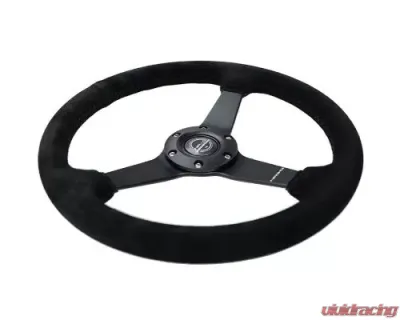 NRG 350MM Sport Steering Whl 1.5' Deep Black Suede Black Stitching - Matte Black Solid Spokes - RST-037MB-S
