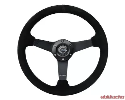 NRG 350MM Sport Steering Whl 1.5' Deep Black Suede Black Stitching - Matte Black Solid Spokes - RST-037MB-S