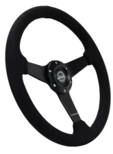 NRG 350MM Sport Steering Whl 1.5' Deep Black Alcantara Black Stitching - Matte Black Solid Spokes                                     - RST-037MB-SA - Image 2