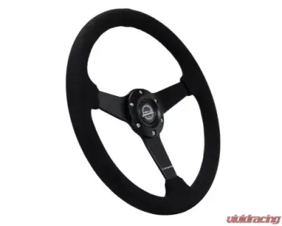 NRG 350MM Sport Steering Whl 1.5' Deep Black Alcantara Black Stitching - Matte Black Solid Spokes - RST-037MB-SA