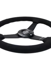 NRG 350MM Sport Steering Whl 1.5' Deep Black Alcantara Black Stitching - Matte Black Solid Spokes                                     - RST-037MB-SA - Image 3