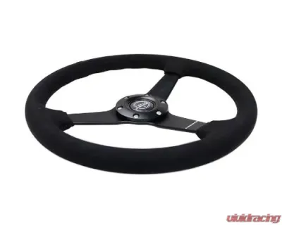NRG 350MM Sport Steering Whl 1.5' Deep Black Alcantara Black Stitching - Matte Black Solid Spokes - RST-037MB-SA