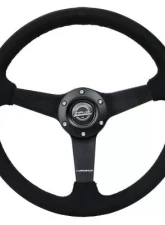 NRG 350MM Sport Steering Whl 1.5' Deep Black Alcantara Black Stitching - Matte Black Solid Spokes                                     - RST-037MB-SA - Image 4