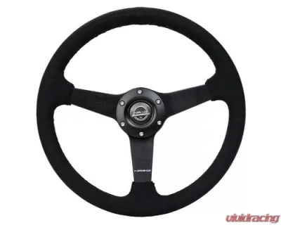 NRG 350MM Sport Steering Whl 1.5' Deep Black Alcantara Black Stitching - Matte Black Solid Spokes - RST-037MB-SA