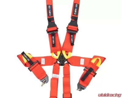 NRG Fia Approved 6Pt 2 Inch Shoulder Belt For Hans Device. Rotary Cam Lock Buckle, 3" Waist Belt And Crutch Belt - Red - SBH-HRS6PCRD
