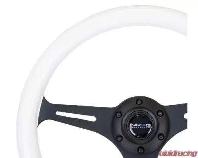 NRG Classic Wood Grain Whl - 350MM 3 Black Spokes- Glow-In-The-Dark Blue Color - ST-015BK-GL/BL